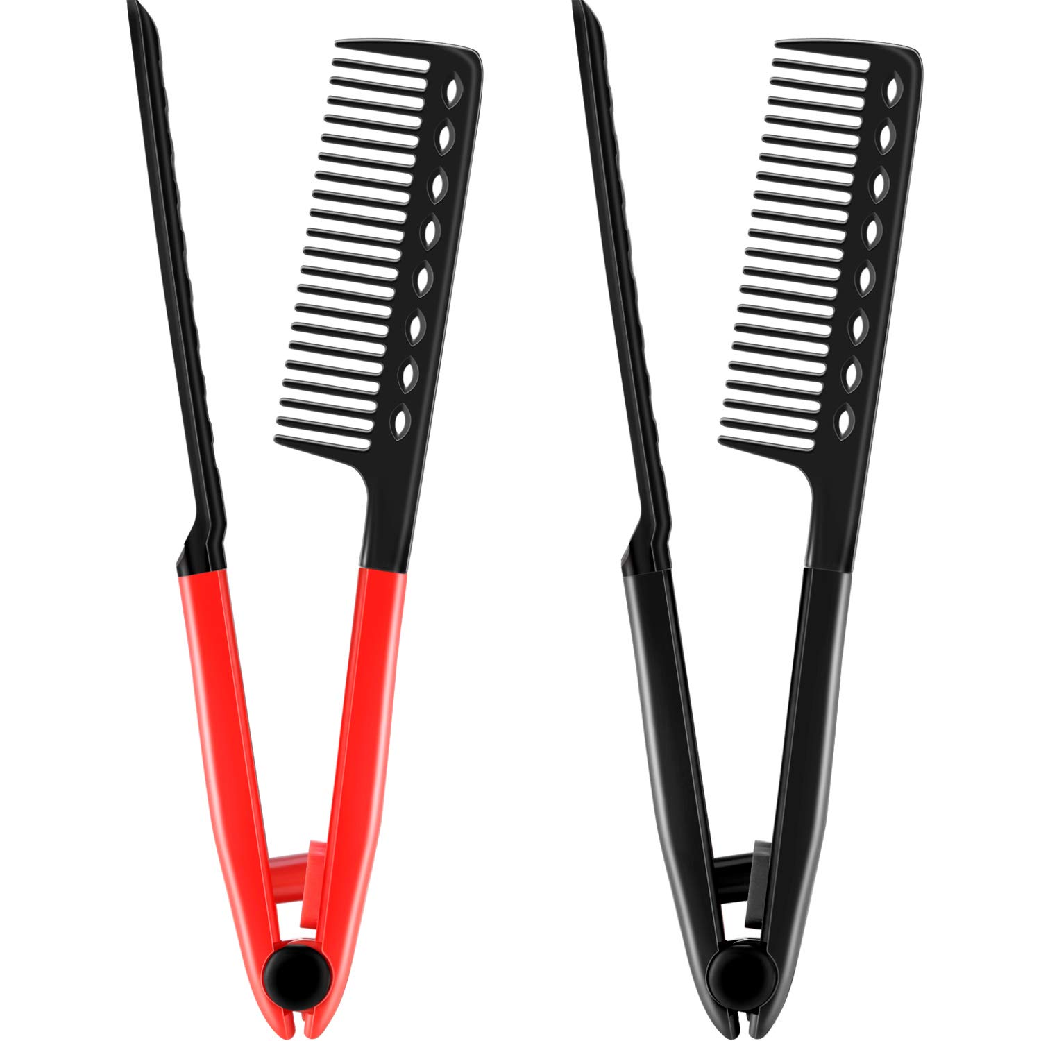 2 Pieces Flat Comb Straightening Comb Salon Hair Brush Combs Hairdressing Styling Hair Straightener V-Shaped Straight Comb Straightener (Red, Black)