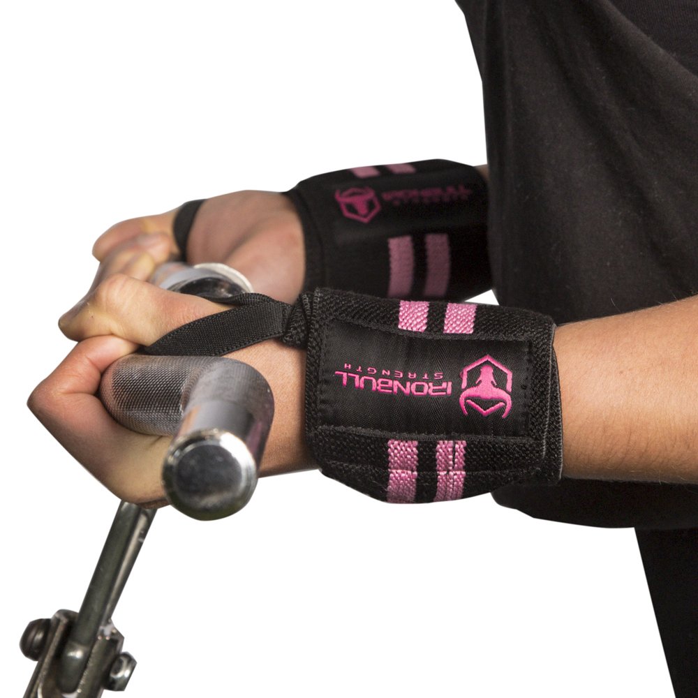 Women Wrist Wraps With Thumb Loops - 12" Professional Grade - Wrist Support Brace and Compression for Cross Training, Weight Lifting, Powerlifting, Strength Training (Black/Pink)
