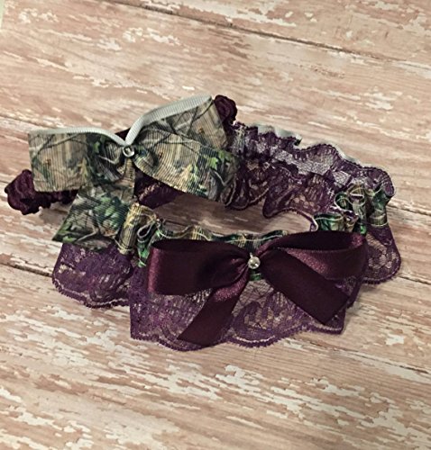 SEXY Camouflage & Deep Purple Lace Bling Bridal Wedding Garter Rhinestone Camo Keepsake Garter - Thumbnail 2