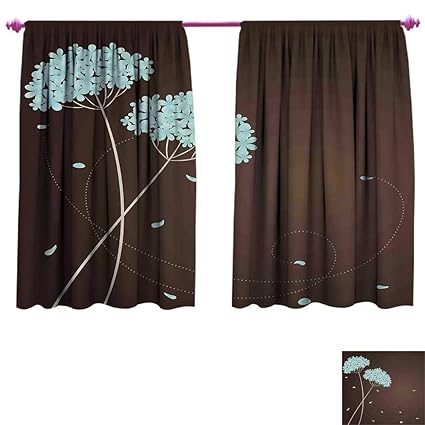 Amazon Com Brown And Blue Window Curtain Fabric Floral Design