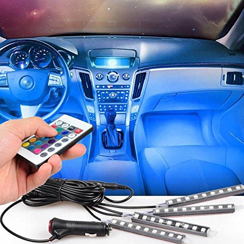 Car LED Strip Light Wireless Remote Control 4pcs 36 LED Multicolor Music Car Interior Lights Under Dash Lighting Waterproof Kit with Sound Active Function, Car Charger Included,DC 12V - Thumbnail 2
