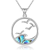 Wave Necklace 925 Sterling Silver Abalone Shell Wave Pendant Wave Jewelry Summer Ocean Beach Gifts for Women