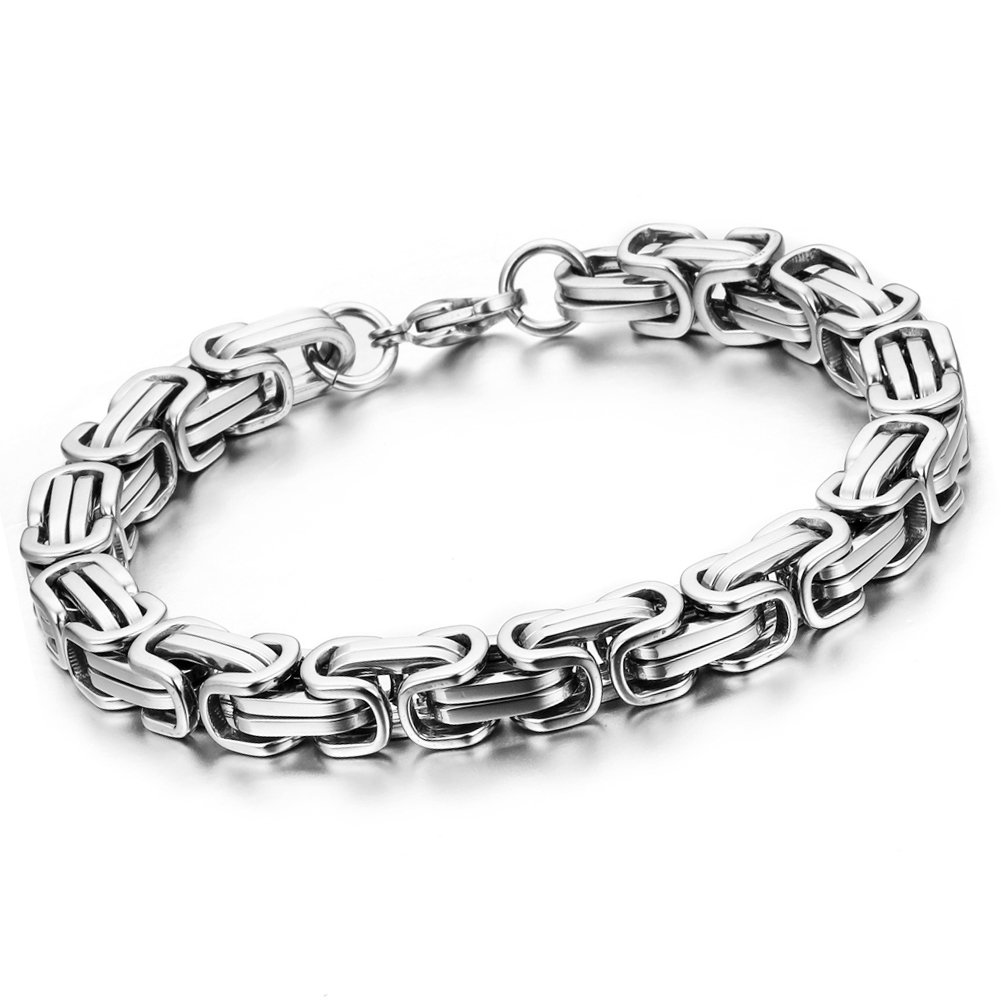 Cupimatch Men's Stainless Steel Square Mechanic Style Link Chain Bracelet 8.7"