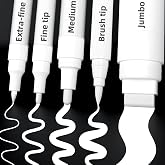 TECADA 5 White Paint Pens, 5 Different Tips Acrylic Paint Markers | Water-Based, for Rock Paint, Glass , Canvas, Wood, Tire, Metal, Fabric - Extra Fine, Fine, Medium, Brush Tip &amp; Jumbo Pens