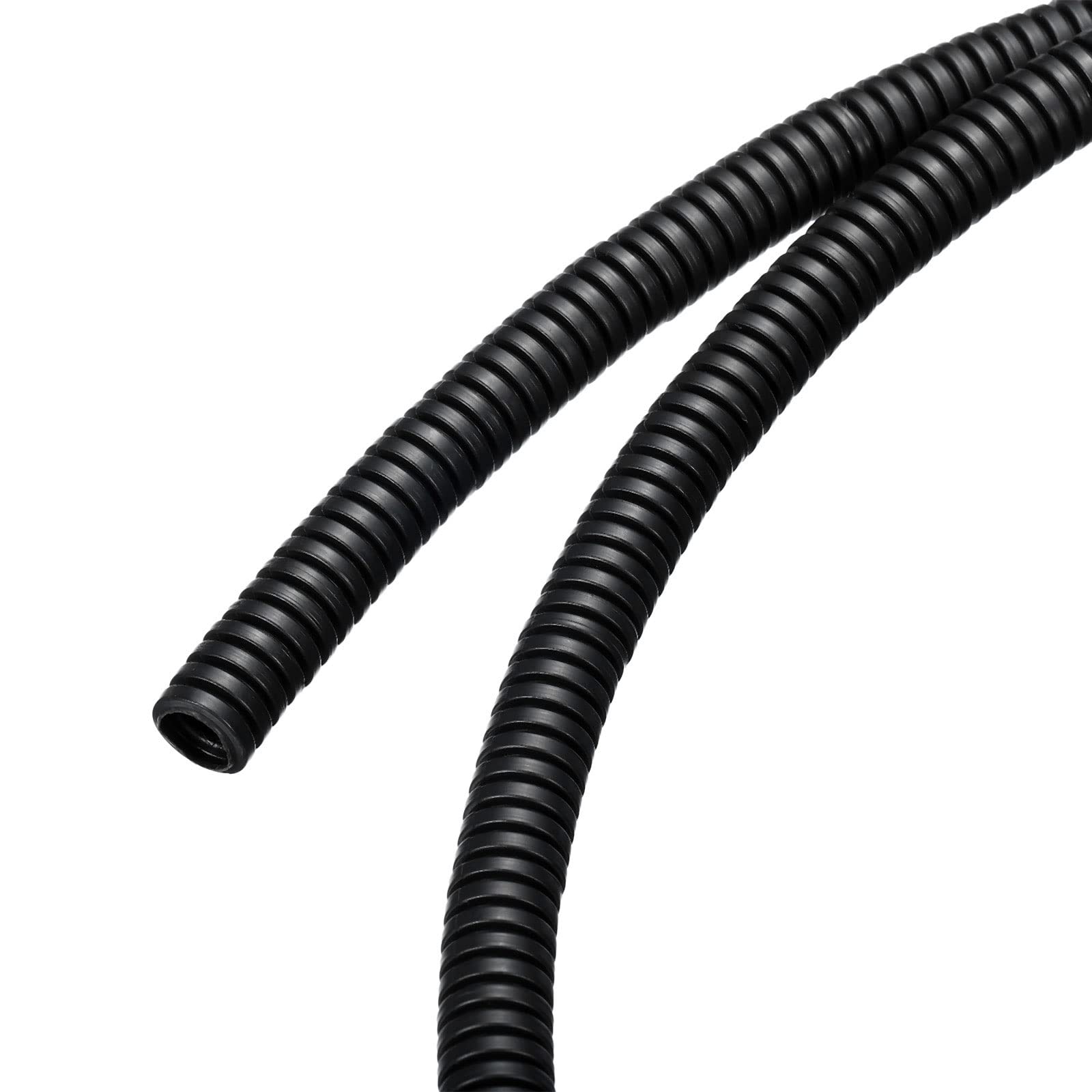Rebower Corrugated Conduit Heat Resistant Split Wire Flexible Cover, for [Office Cord Protector, Electrical Cable] - 25/64 Inch x 1/4 Inch x 8.2 Feet Black