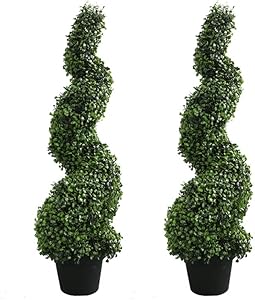 Armada Topiary Trees Artificial Faux Fakes Spiral Plant Green Cedar Tree Boxwood Topirary Plants Indoor Outdoor Decor with Plastic Pot Set of 2 (35 Inch)