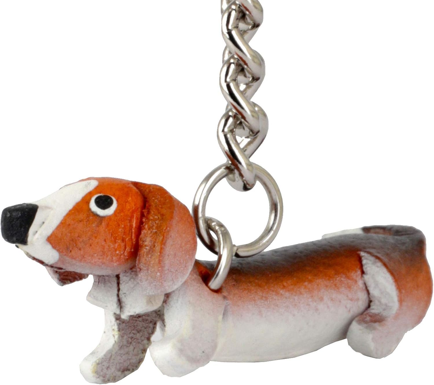 MONKIMAU Leather Keyring Dachshund Dog, Black Brown White, Small