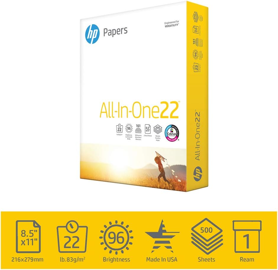 HP Printer Paper 8.5x11 AllInOne 22 lb 1 Ream 500 Sheets 96 Bright Made in USA FSC Certified Copy Paper HP Compatible 207010R: Home Improvement