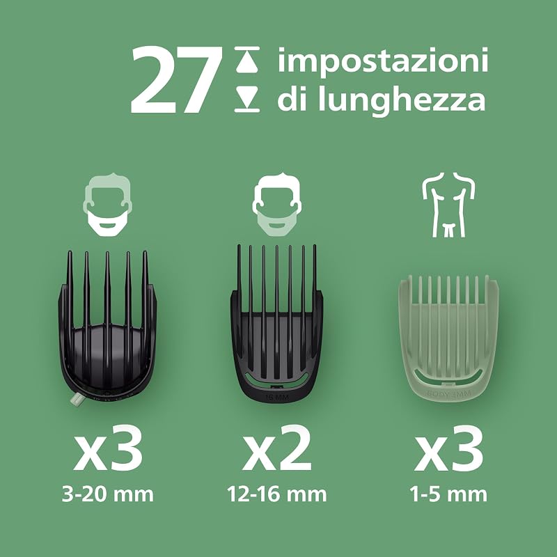 Rifinitore All-in-one Multigroom Serie 9000 19 in 1 - Rasoio + Rifinitore uomo OneBlade - Set completo per viso, testa e corpo, 27 impostazioni di lunghezza (0,2-20 mm), Modello MG9556/15