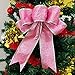 Beurio Pink Glitter Christmas Ribbon Bows Gifts Wreaths Wedding Party Decorations Hanging Ornaments, 6 pcs