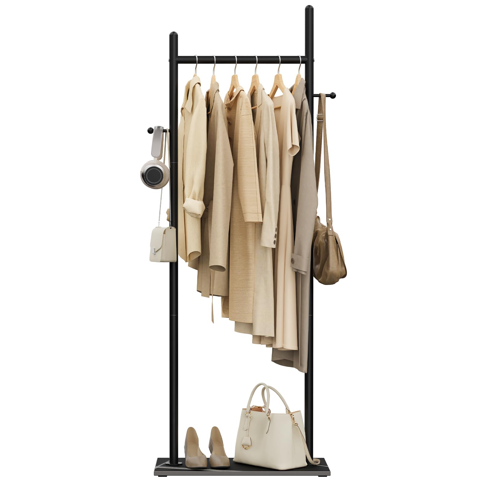 OUTBROS Kleiderständer mit Rock Slab Base, Stehende Kleiderstange aufbewahrung für den Innenbereich-Garderobenständer mit 2 Haken-50cm Breiter, Strapazierfähiger Coat Rack aus Metall (Schwarz)