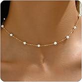 Jewigo Pearl Necklaces for Women 18K Gold Plated Pearl Choker Necklace Dainty Pearls Pendant Necklace Simple Small Pearls Bridesmaid Wedding Jewelry Gift