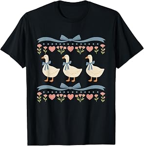 Vintage Goose Funny Blue Ribbon Goose Retro Cottagecore T-Shirt