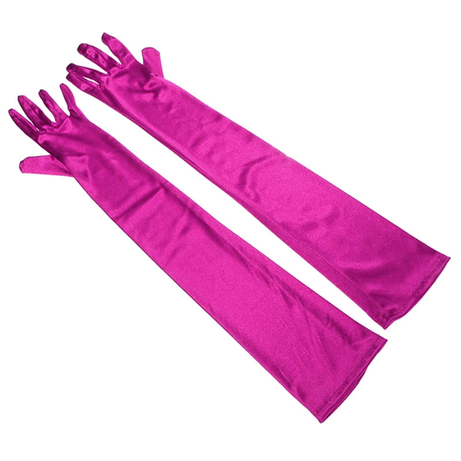 Lansonee 52CM Long Satin Evening Gloves - 1920s Style Prom & Opera Gloves (Rose Red)