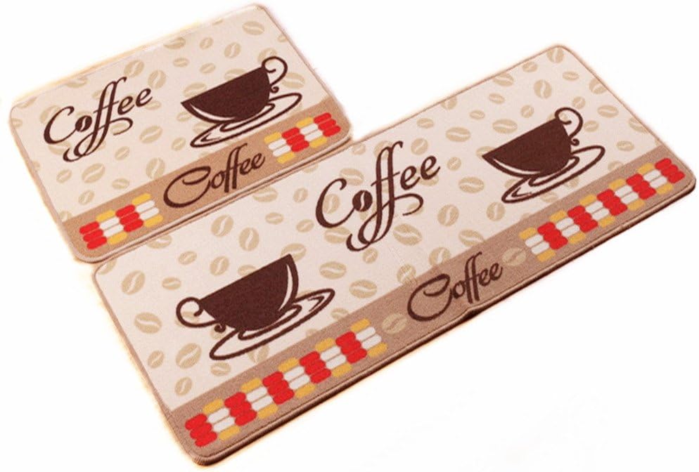 Ustide 2Piece Kitchen Rugs Coffee Cup Design Doormat