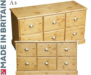Solid Pine Filing Cabinet Traditional 6 Drawer A4 Filing Unit