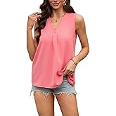 DUKAKII Women's Solid Colour Casual Shirt Sleeveless V Neck Buttoned Work Tops Business Casual Summer Tops