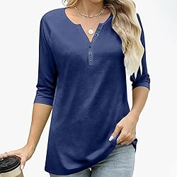 3/4 Length Sleeve Womens Tops Dressy Trendy Button