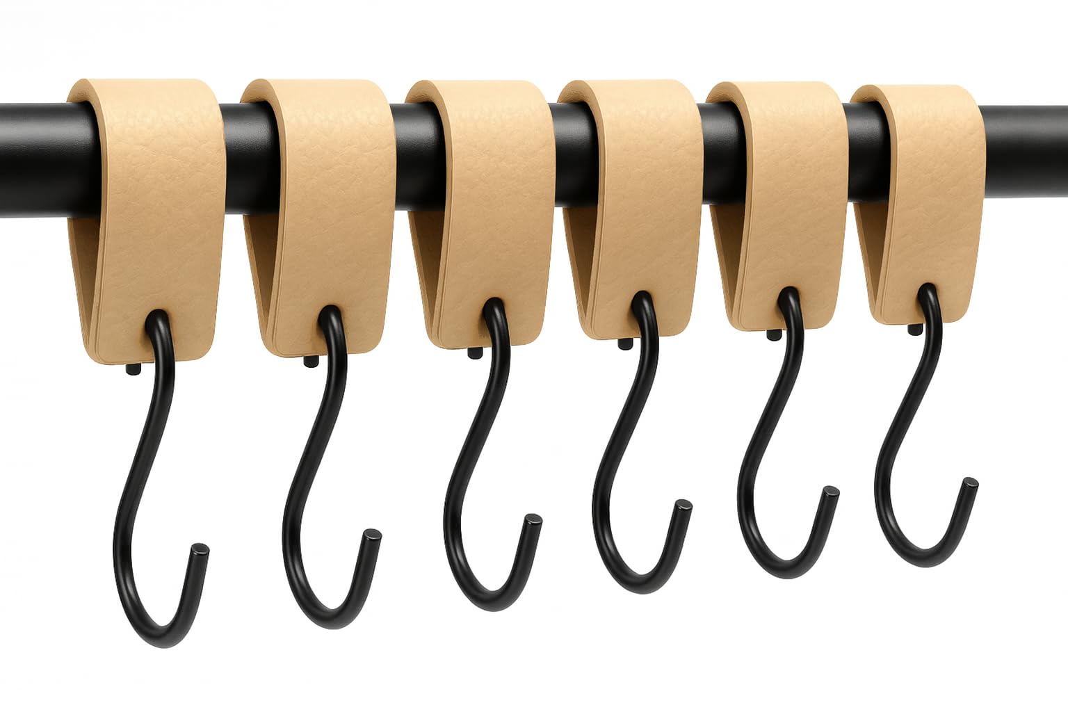 Brute Strength - Leather S Hooks for hanging - Natural - 6 Pieces - Incl. Silver & Black hooks for hanging coats, cups, towels, kitchen leather s-hooks