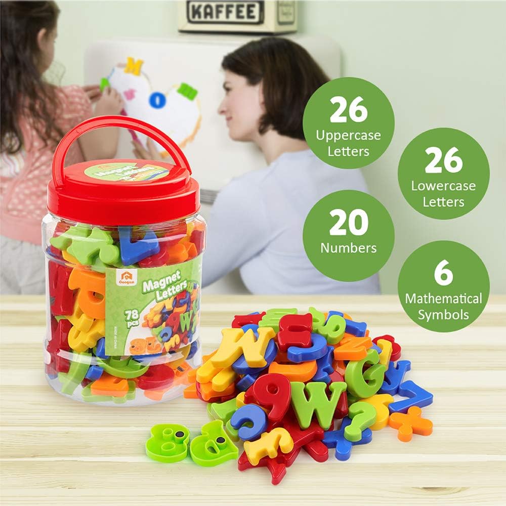 Coogam Magnetic Letters Numbers Alphabet Fridge Magnets Colorful Plastic ABC 123 Educational Toy Set Preschool Learning Spelling Counting Uppercase Lowercase Math for 3 4 5 Year Kid Toddler (78 Pcs): Toys & Games
