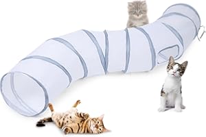 Sheldamy Cat Tunnel, S-2-Way Cat Tunnels for Indoor Cats, Collapsible Cat Play Tunnel, Interactive Toy Maze Cat House with 1 Play Ball for Cats, Puppy, Kitty, Kitten, Rabbit (White & Gray)