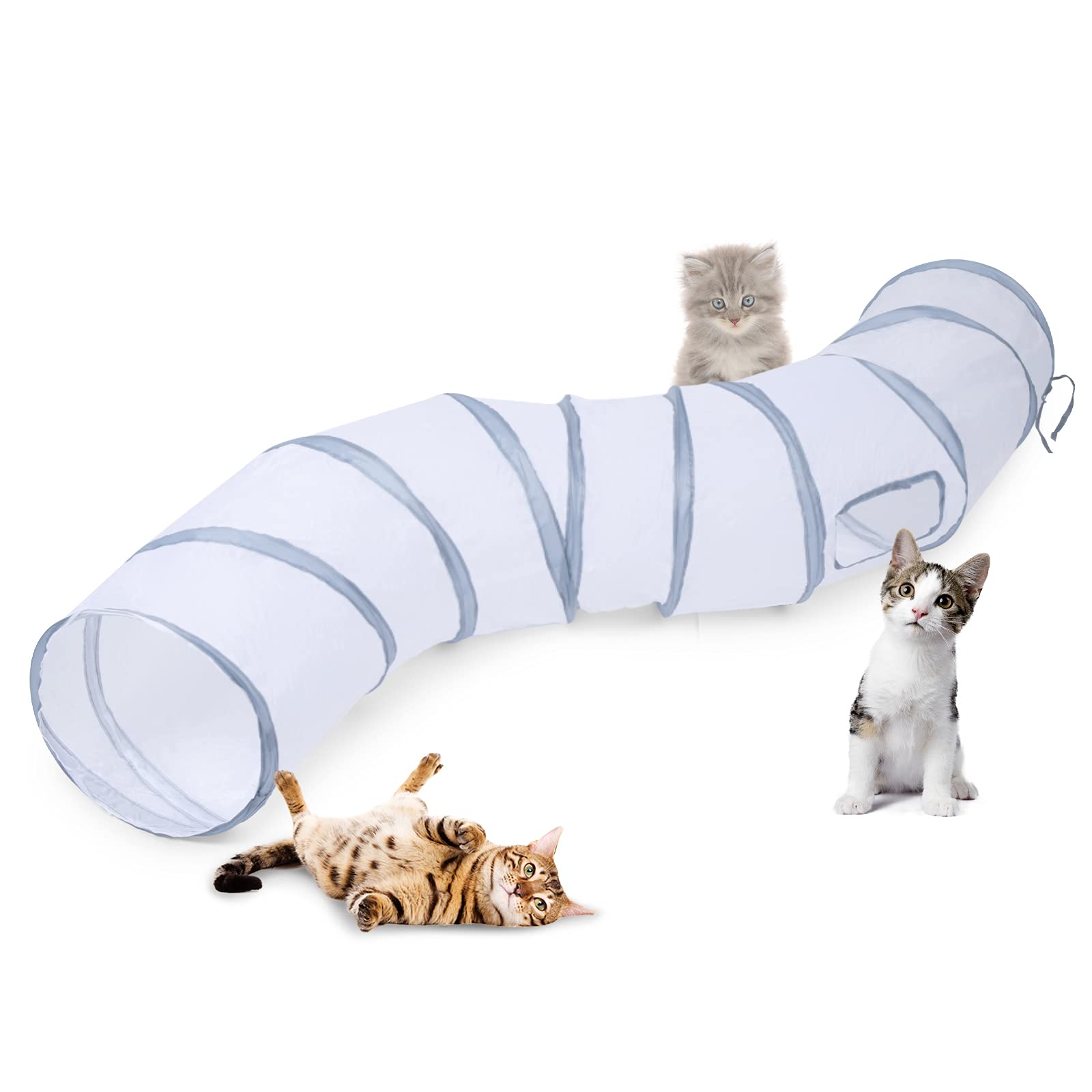 Photo 1 of Sheldamy Cat Tunnel, S-2-Way Cat Tunnels for Indoor Cats, Collapsible Cat Play Tunnel, Interactive Toy Maze Cat House with 1 Play Ball for Cats, Puppy, Kitty, Kitten, Rabbit (White & Gray)
