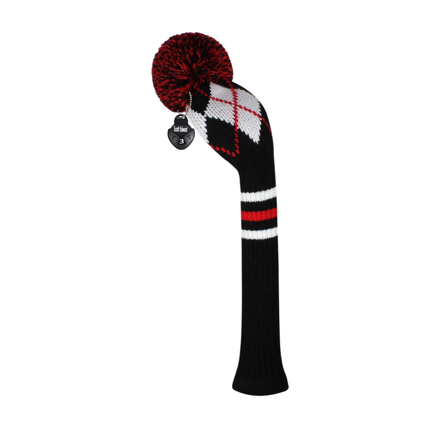 Knit Hybrid Golf Club Covers Fits Hybrids/UT Classical Fine Stripes with Long Neck Funny and Fresh Colors (Black White Red Argyle)