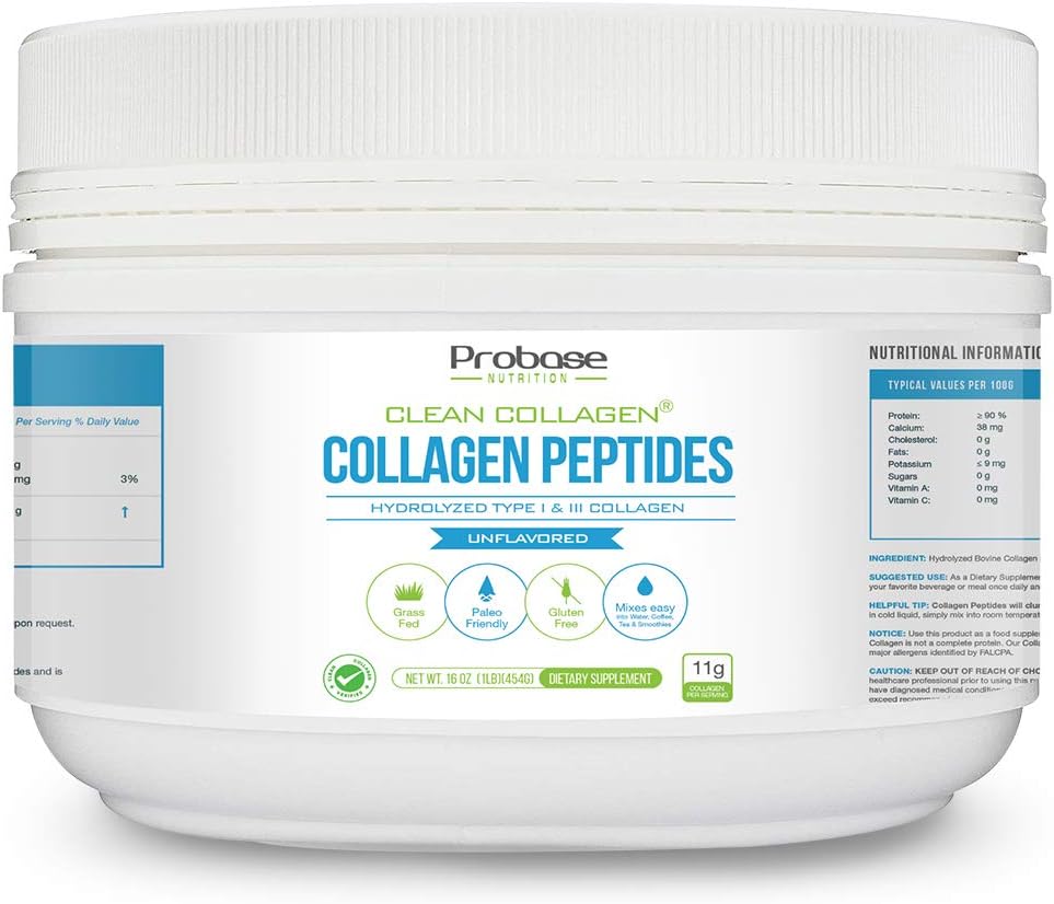 Amazon Com Probase Nutrition Collagen Peptides Powder Type I Iii For Skin Hair Nail Joint Hydrolyzed For Better Collagen Absorption Non Gmo Verified Keto Friendly And Gluten Free Unflavored 1