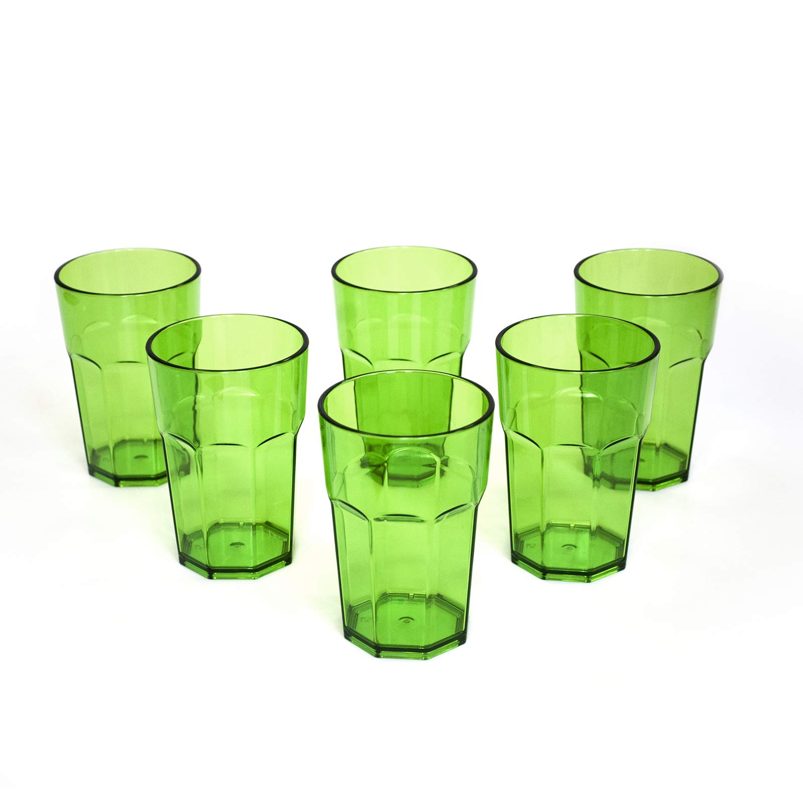 omada Design Set of 6 Glass or Long Drink Plastic Cups, 14,95 OZ, 4,91 inch Tall, shatterproof, Octagonal, Stackable and Dishwasher Safe, Green