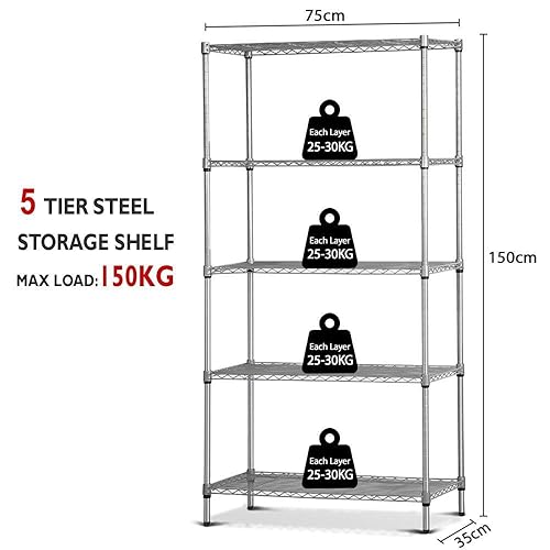 Chrome Wire Shelving Unit with Wheels 5 Shelves, H1875 x W450 x D450 mm Amazon.co.uk Kitchen