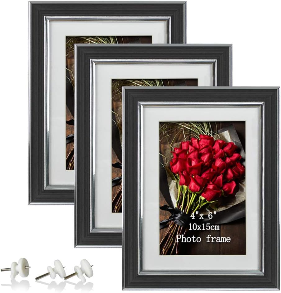 Artsay 4x6 Picture Photo Frames Wall Set Kid's Room Nursery Home Decor, Black with Silver Line, 3 Pack