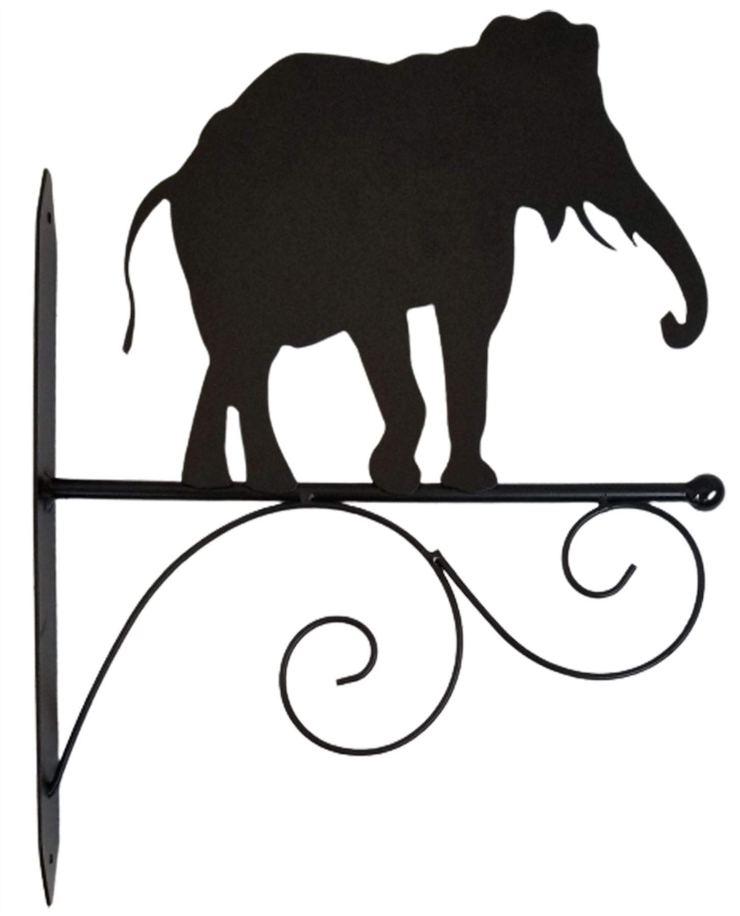 SK Style Elephant Wall Bracket - Metal Hanging Bracket Black Silhouette Animal Design