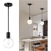 Caisens 1 Light Black Pendant Light with Clear Globe Glass, Dual Mount of Semi Flush Ceiling Light for Hallway, Adjustable Ha