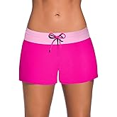 Aleumdr Womens Side Split Waistband Tie-Dye Swim Shorts with Panty Liner Dark Blue Small