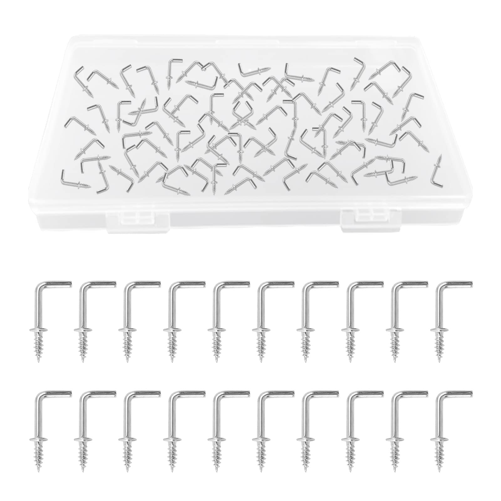 UFURMATE 1/2" Screw in Hooks, 150Pcs Carbon Steel Plated L Shaped Hooks Shouldered Dresser Cup Hooks Right Angle Hooks Self Tapping Screw Hooks (Silver)
