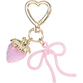 Eldraqth Strawberry Keychain, Cute Strawberry Bag Charms Keychain with Bow Kawaii Women Key Chain Accessories Bow Heart Key Chains for Girls Purse Backpack Handbag