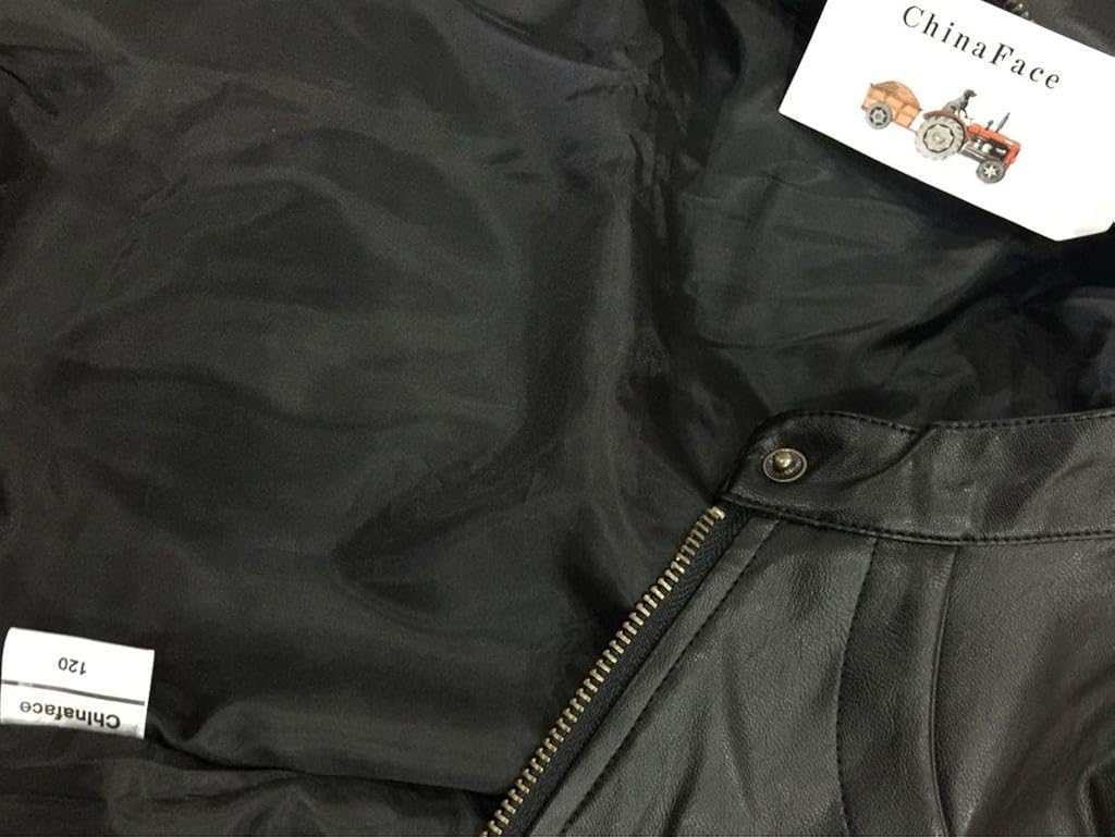 Chinaface Boy's Trendy Stand-Collar PU Leather Spring Moto Jacket Black: Clothing