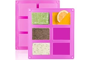 LERYKIN 2 Pack Silicone Soap Molds, 6 Cavities Rectangle Silicone Soap Molds, Great for Homemade Craft Soap Mold, Chocolate Mold, Cake Mold ＆ Ice Cube Tray - Just Pop Out（Pink）