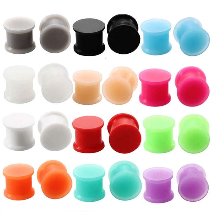 HuaCan Flesh Tunnel Silikon Set - 12 Stück Ultra-Soft Voll-Silikon Klassisch Rein Farbenspiel Double Flared Tunnel oder Plug 