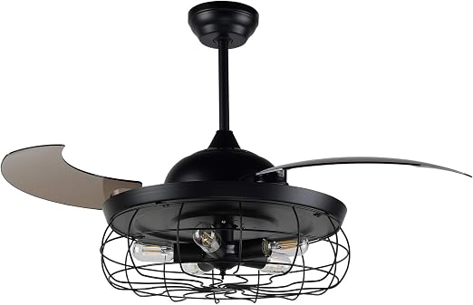 Amazon Com Ovlaim 44 Inch Ceiling Fans 3 Retractable Blades Led Ceiling Fan With Remote Control Bedroom Fan Chandelier Retractable Blade Mute Motor Indoor Fan Light Black Kitchen Dining