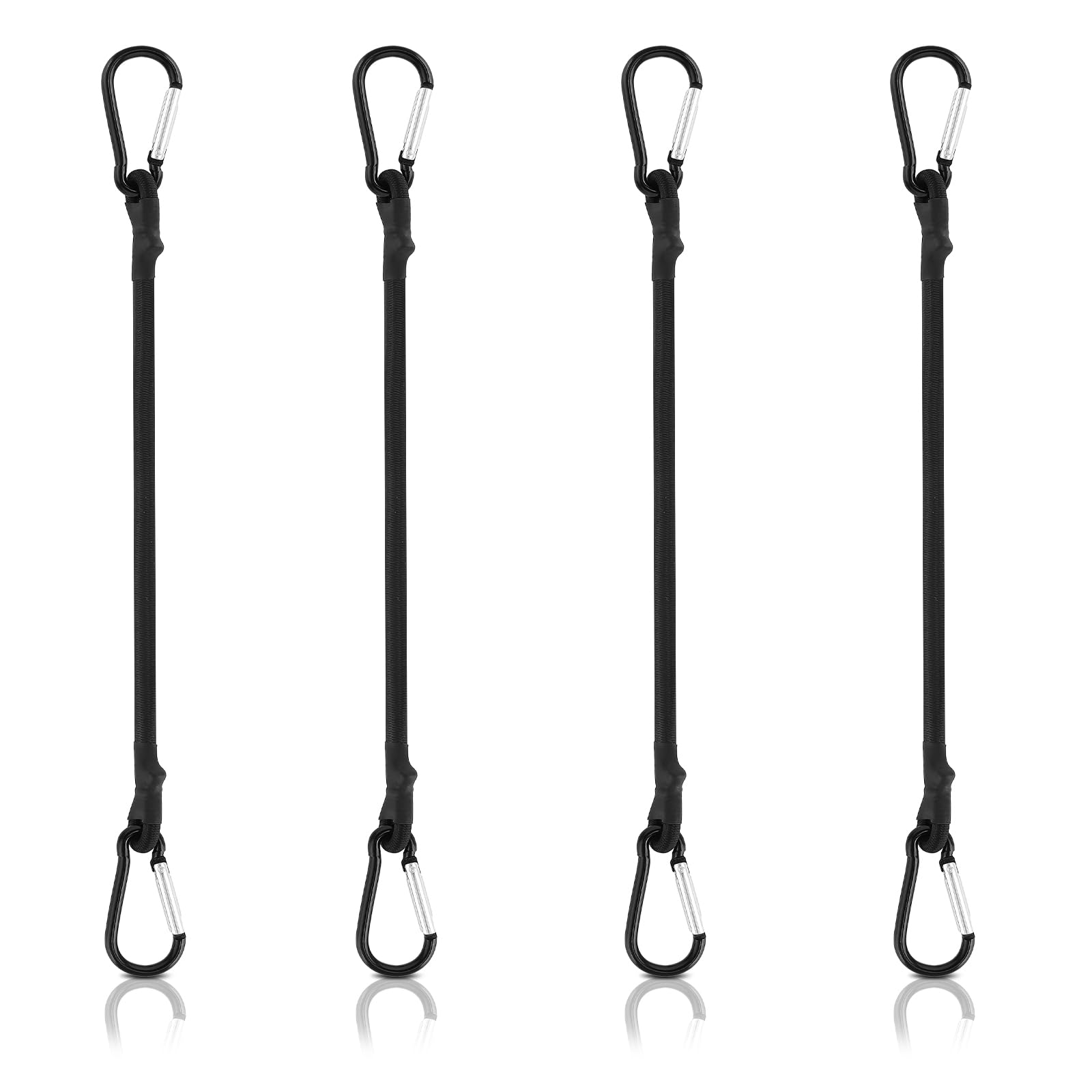Ouligay 4Pcs Carabiner Bungee Cords with Carabiner Hooks, 12 Inch Heavy Duty Short Bungee Straps, Strong Elastic Rope for Bike Rack Tent Camping Cargo Luggage Tarps Black