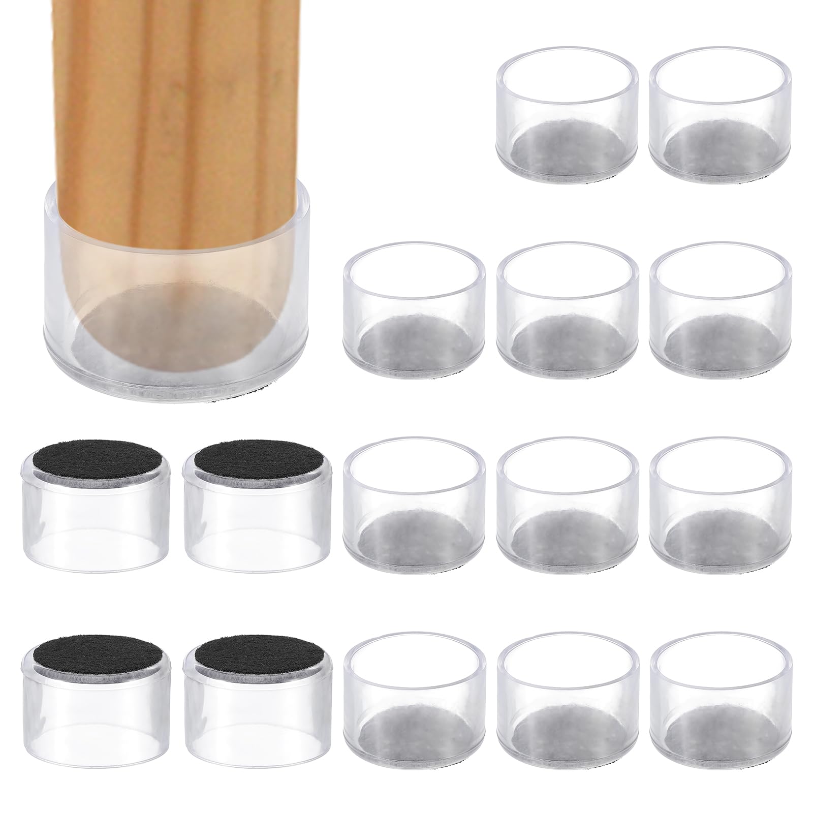 PATIKIL Chair Leg Floor Protector for Hardwood Floors, 16 Pcs Round PVC Felt Fit 1.38" Furniture Leg Cap Furniture Feet Cover Furniture Feet Carpet Small Slider, Transparent