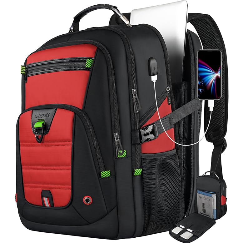 Photo 1 of Z-MGKISS 52L Extra Large Laptop Backpack, Travel Computer Bag with USB Port, TSA-Approved Business Rucksack for Men Women, Heavy Duty Backpack Fits 17.3 Inch Laptop & Notebook, Red