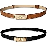 Tienyuu Women's Slim Leather Belt with Adjustable Buckle, Black (2-Pack)