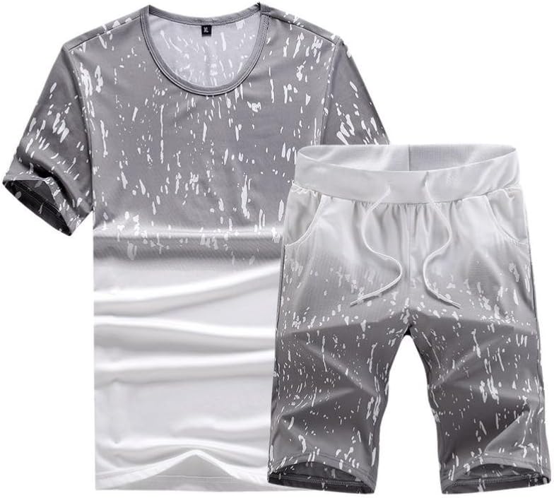 NREALY Men's Fashion Printing Short Sleeve O Neck Shirt Tops Casual Short Pant Suit