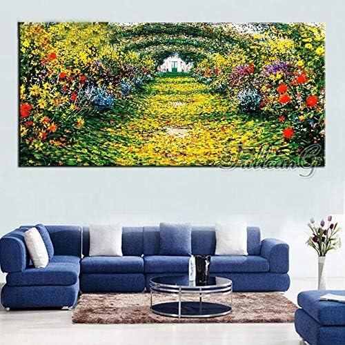 Diamond Painting Kits Large Size Full Drill DIY Claude Monet Landscape Garden Crystal Resin Rhinestone Embroidery Cross Stitch 5D Arts Craft for Bedside Living Room Wall Decor,Round Drill-80x160cm