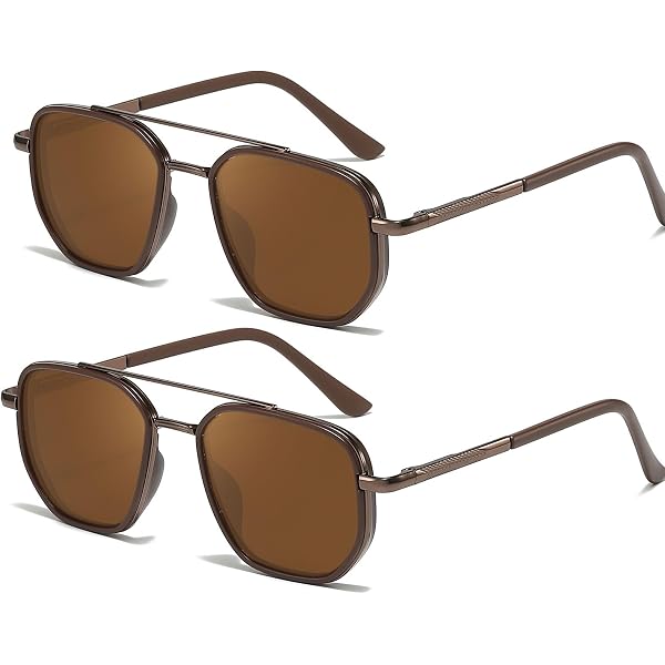Amazon.com: Tr90 Retro Square Sun Glasses Men Double Bridge  display picture 2