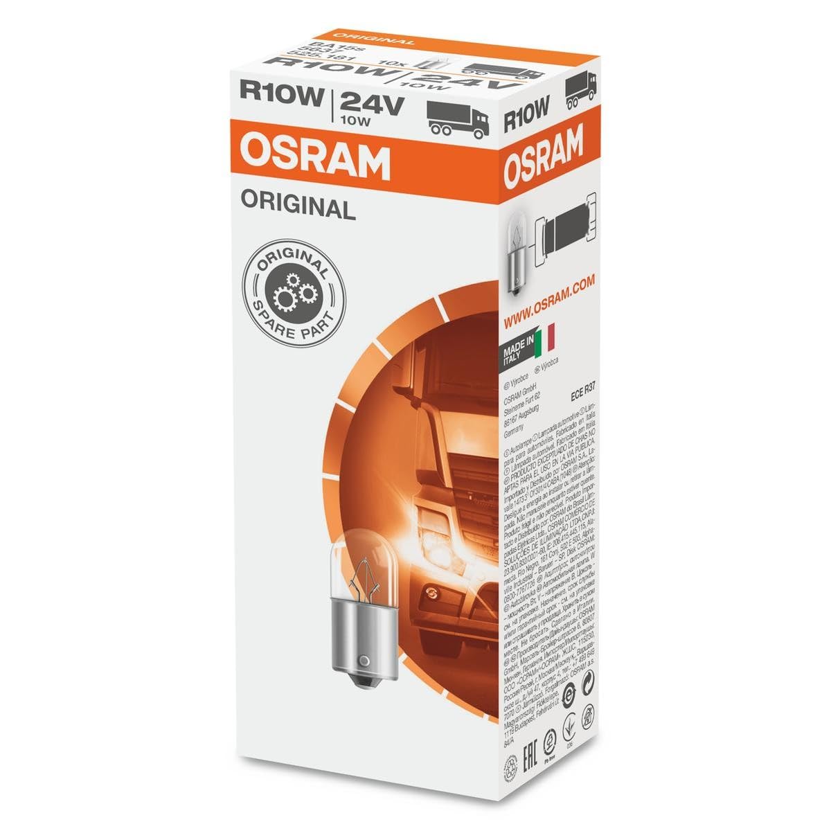 Osram 5637 Original Lamps with Metal Bases, 24 V, 10 W, Set of 10