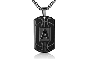 SENRAN Basketball Initial A-Z Dog Tag Necklace for Men Basketball Charm Pendant Stainless Steel Chain 22+2 Inches Personalized Sports Athletes Jewelry Basketball Gift for Men