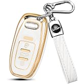 QBUC for Audi Key Cover (A-White) | Soft TPU for Audi A4 Key Fob Cover, Compatible with Audi A4 A5 A6 A7 A8 R8 Q5 Q7 S3 S4 S5 S6 S7 S8 SQ5 RS5 RS7 Smart Key